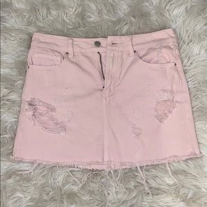 Pacsun Pastel Pink Distressed Frayed Denim Skirt